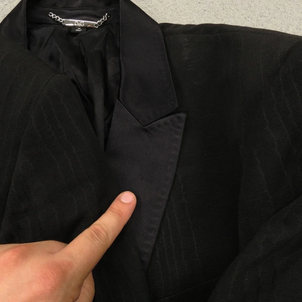 Dolce & Gabbana Blazer 42R Silk Woodgrain Print Tuxedo Jacket Black